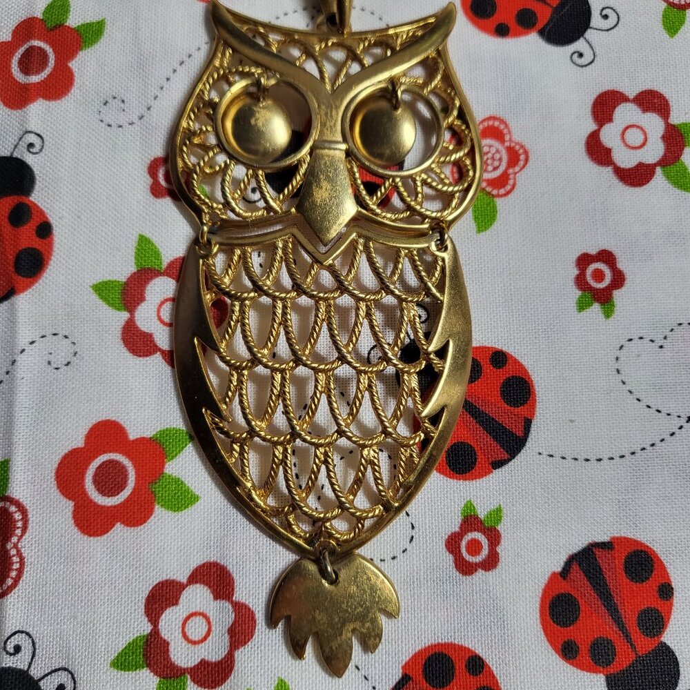 Vintage Large Articulated Owl Pendant Necklace